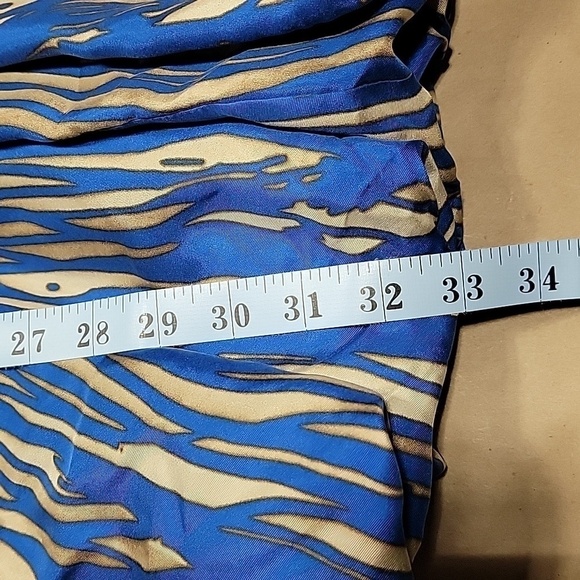 Rachel Zoe, Size 0 Cobalt Blue and Camel Abstract Striped Halter Dress 100% Silk - Picture 13 of 16